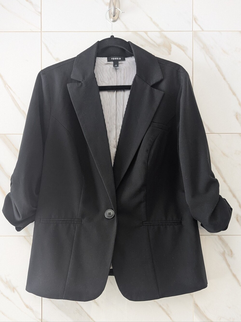 Torrid Black Single-Button 3/4 Sleeve Blazer Jacket